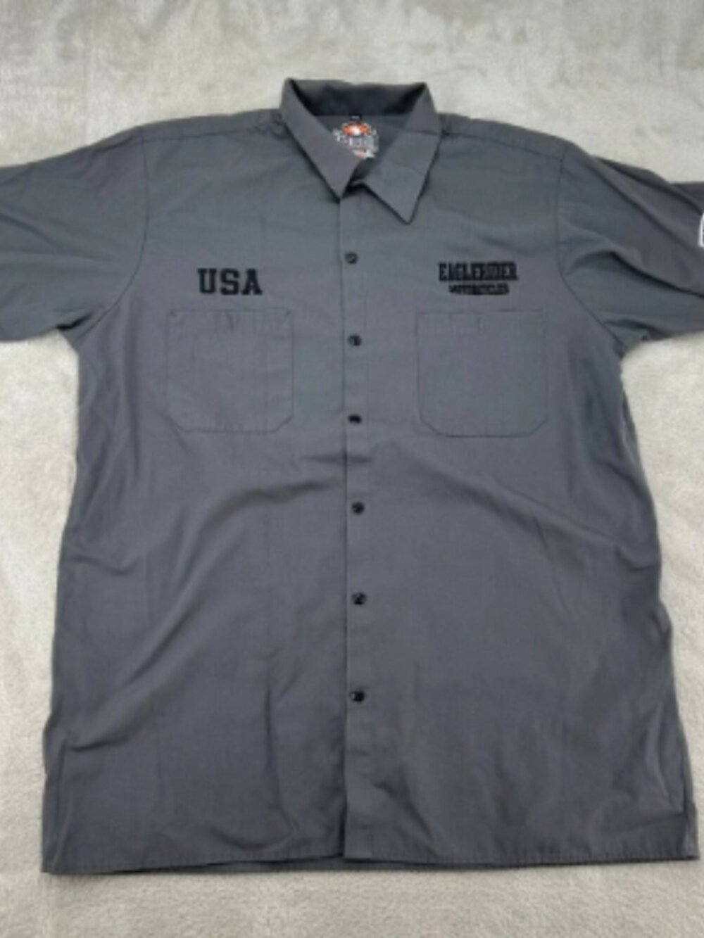 EagleRider Motorcycles USA Work Shirt Mens 2XL Gray Button Up Short Sleeve
